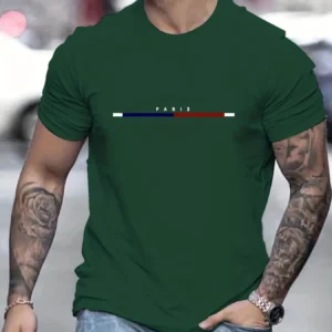 Men's 100 Cotton Paris Short Sleeve T-shirt Top Loose Tshirt
