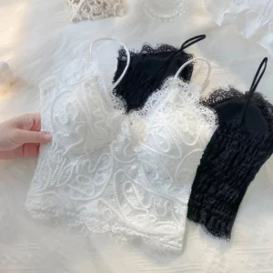 Fashion Women's Crop Tops Sexy Lace Tank Top Chest Wrap Bandeau Underwear Black White Wrapped Chest Strap Chest Pad Lingerie