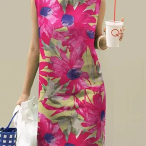 ZANZEA Summer Printed Dress Women Bohemian Sundress Fashion Sleeveless Holiday Robe Casual O Neck Party Vestidos Tanks Dresses