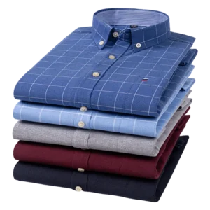 Casual Pure Cotton Oxford Mens Shirts Long Sleeve Plain Soild Regular Fit Fashion Button Man Dress Shirts