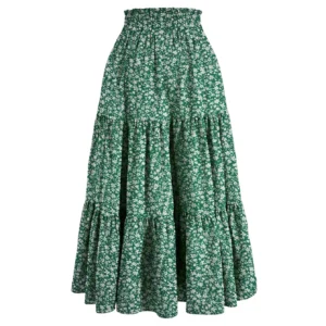 Floral Ruffle Layered Hem Drawstring Skirt Casual Skirt For Spring Summer Women's Clothing