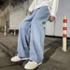 Korean-Fashion-Men-s-Baggy-Jeans-Elastic-Waist-Classic-olid-Color-Straight-leg-Denim-Wide-leg-4