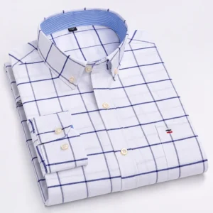 Large size 7XL100%cotton shirts for men Oxford plain Shirt quality oversized Long sleeve slim fit tops striped plaid clothing