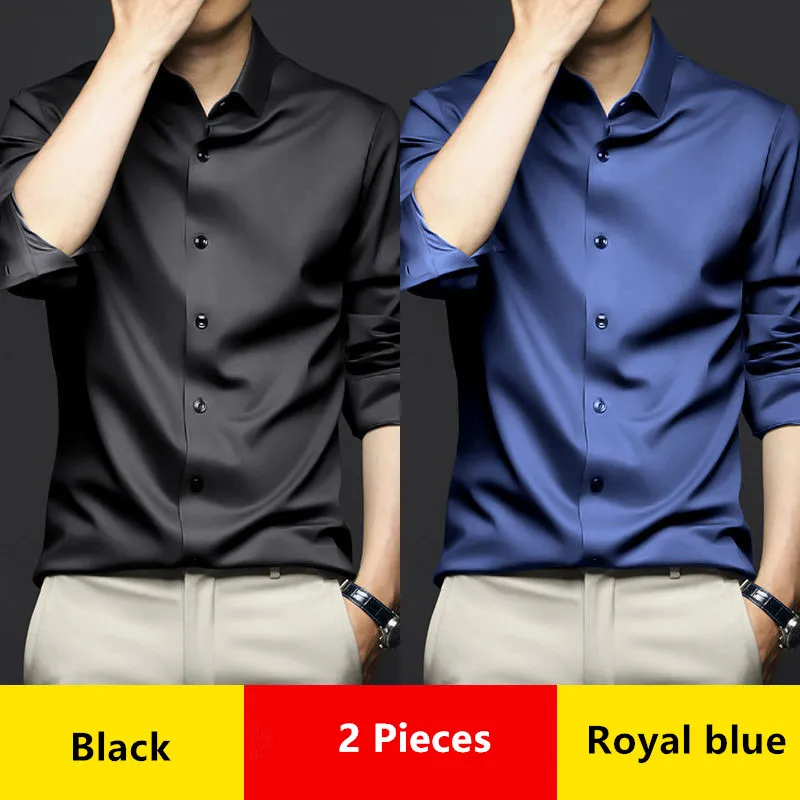 Luxury-Men-s-Social-Dress-Shirts-Spring-Autumn-Smooth-Soft-Wrinkle-resistant-Non-iron-Solid-Color