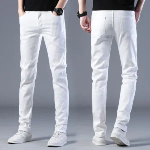 Men's Fashion Brand Elastic Slim Fit Denim Long Pants Casual White Straight Leg Y2k Jeans For Men Streetwear