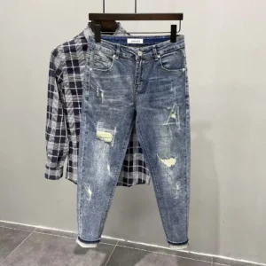 Spring Autumn Men's Luxury Brand Hole Patch Jeans Korean Fashion Slim Fit Jeans For Men Denim Pants