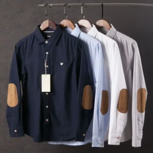 Spring Men Oxford Retro Shirt Japanese Business Casual Trendy Fashion Loose Tops Male Brand Long-Sleeved Patch Shirts Clothes